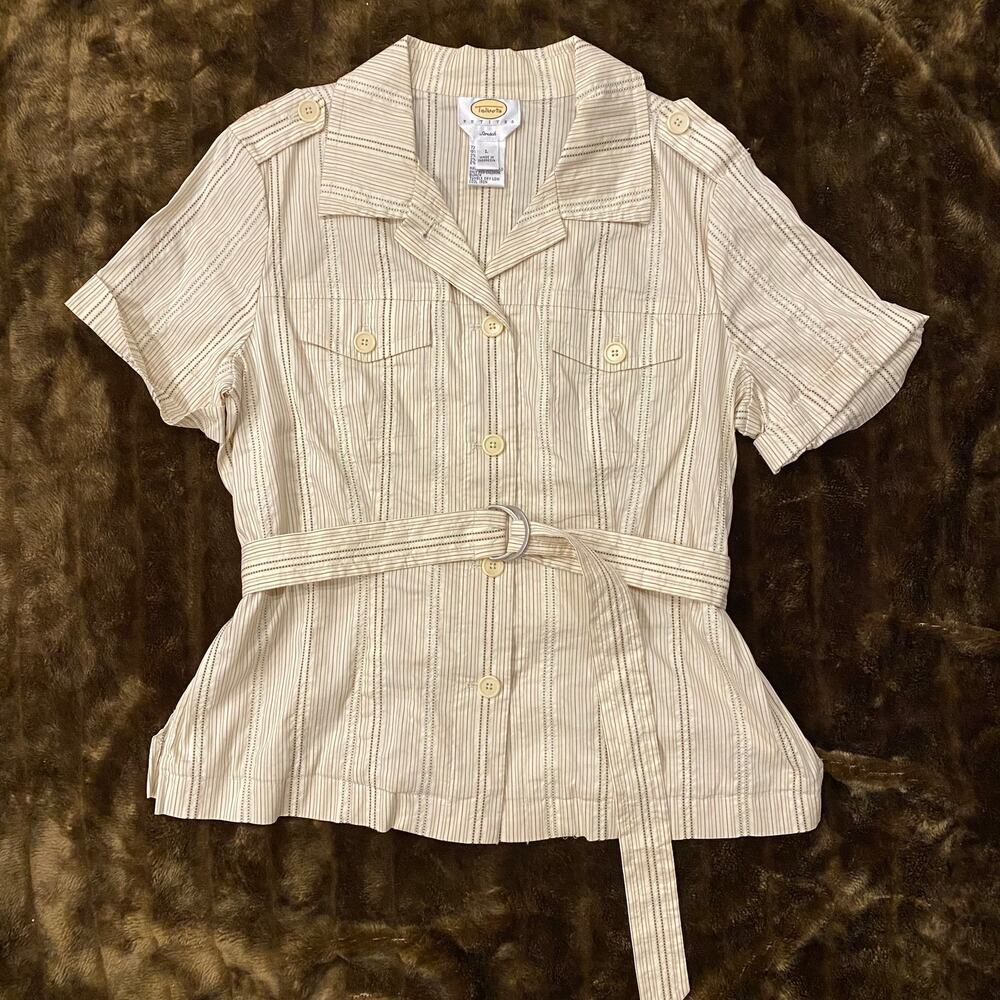Talbots PL Beige, Gold &‎ Pale Brown Safari Style Belted Top in MINT CONDITION